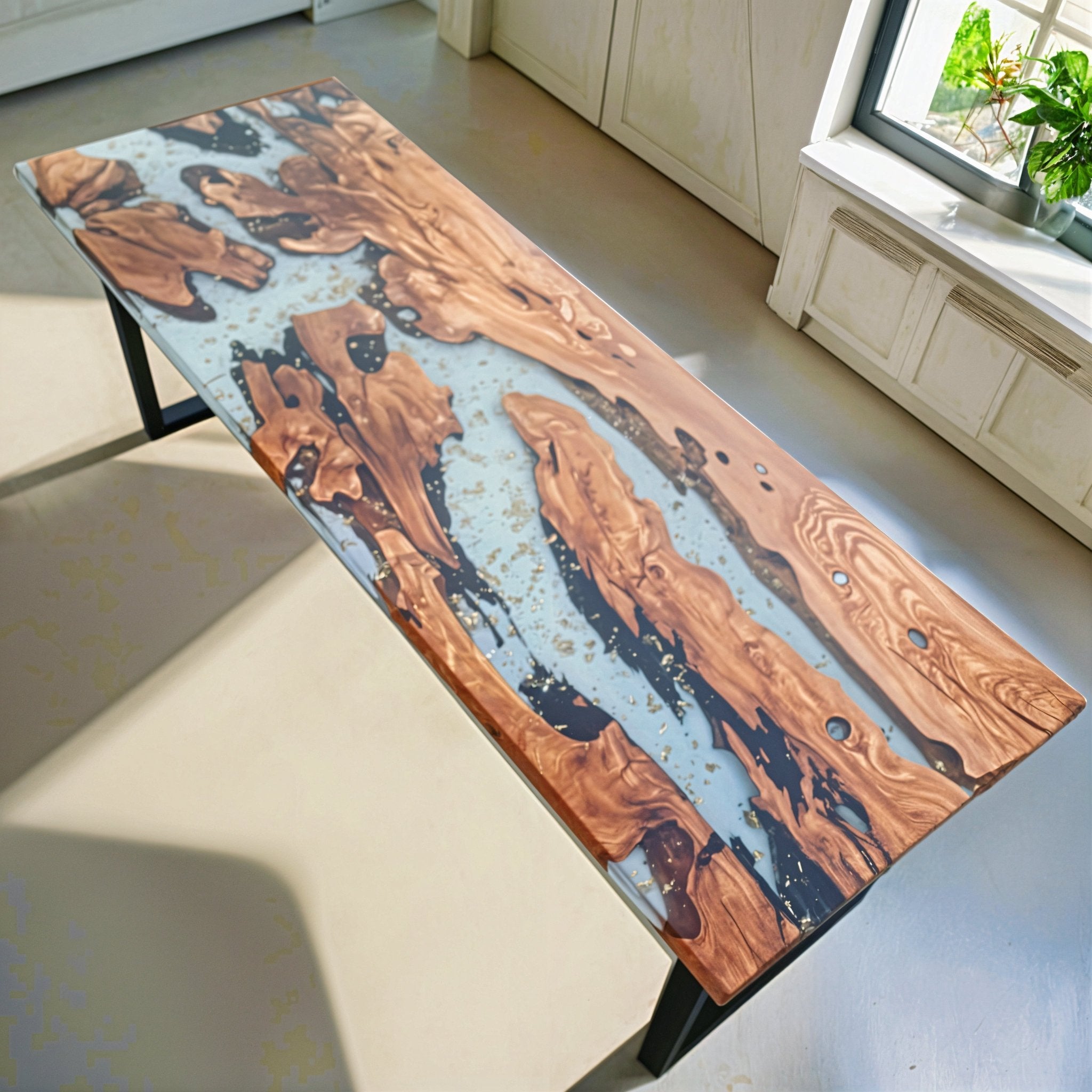 Custom White Epoxy Resin Table - Iron's Custom Wood