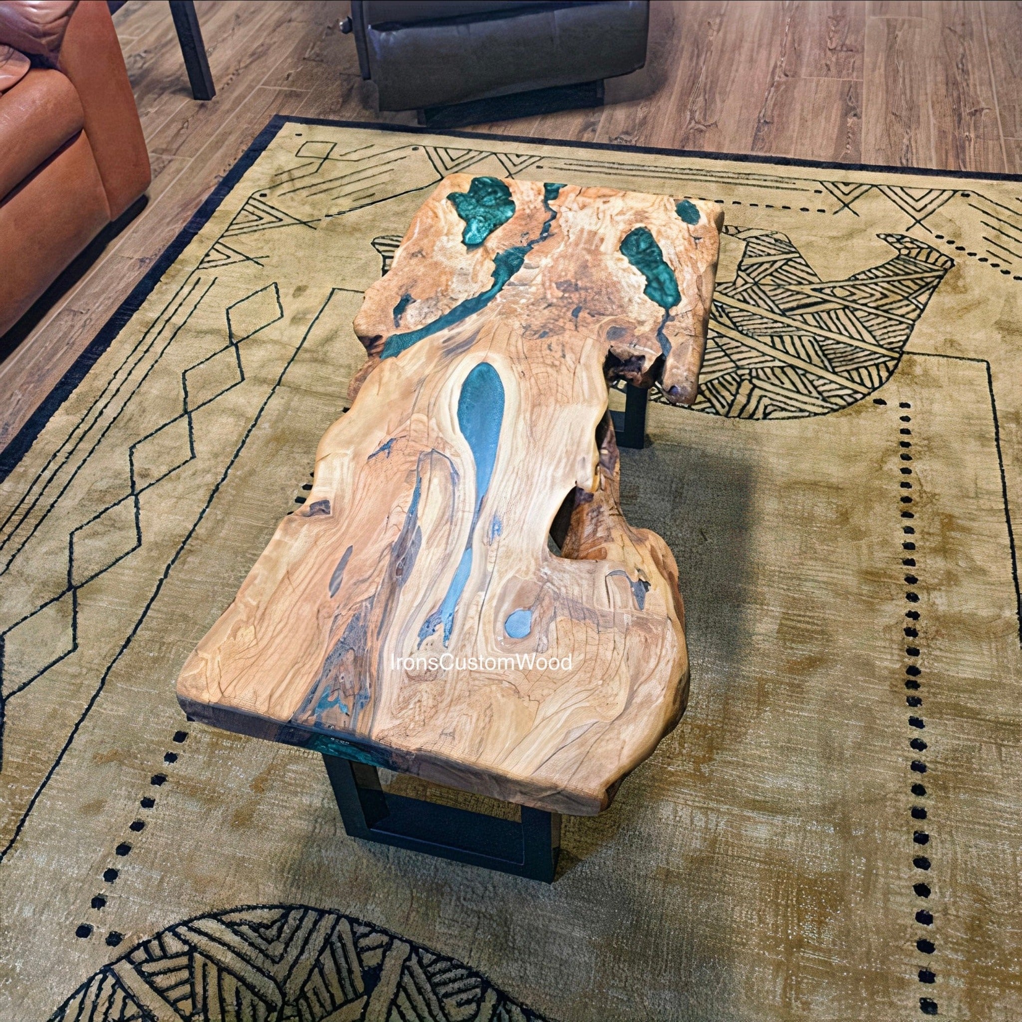 Epoxy Olive Resin Coffee Table, Custom Live edge Olive Wood Slab - Coffee table - Iron's Custom Wood