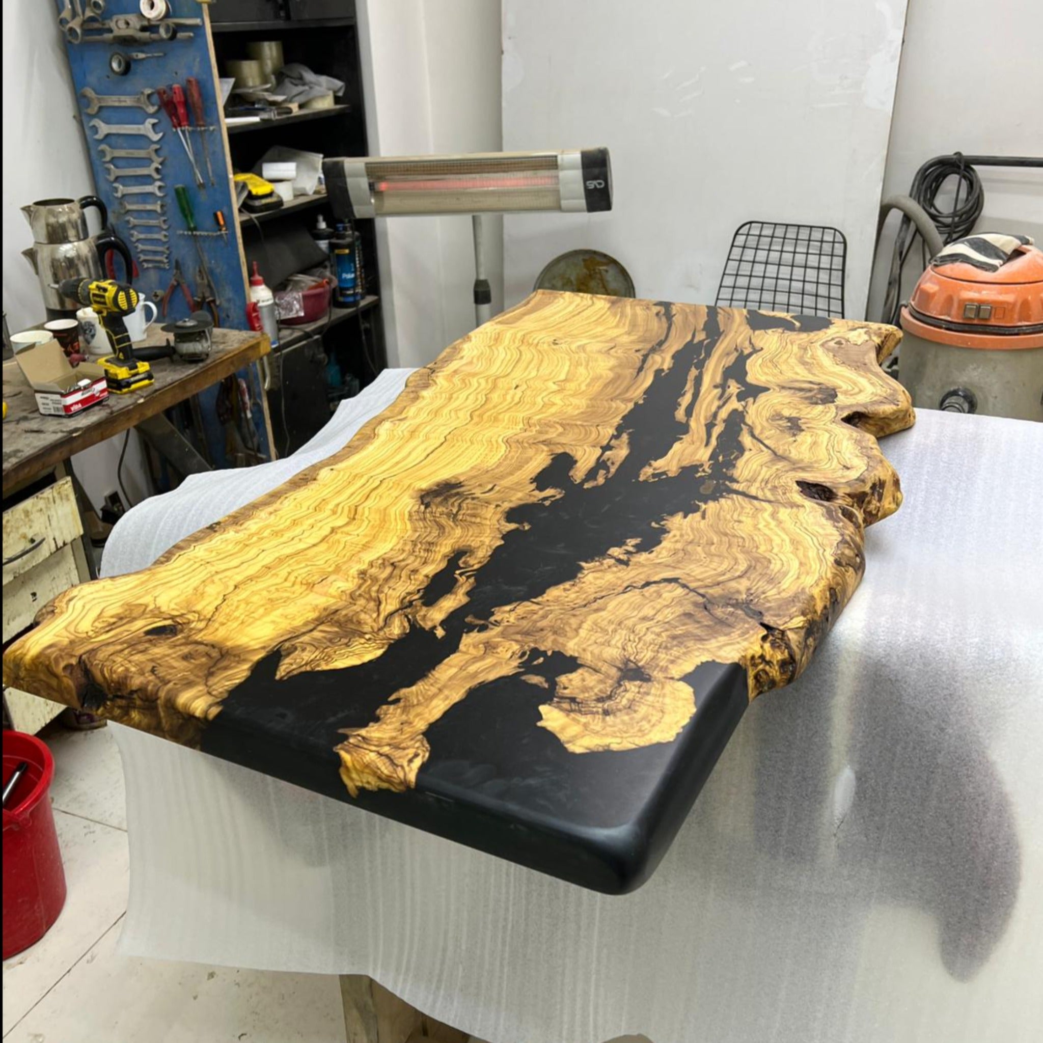 Epoxy Olive Resin Coffee Table, Custom Live edge Olive Wood Slab