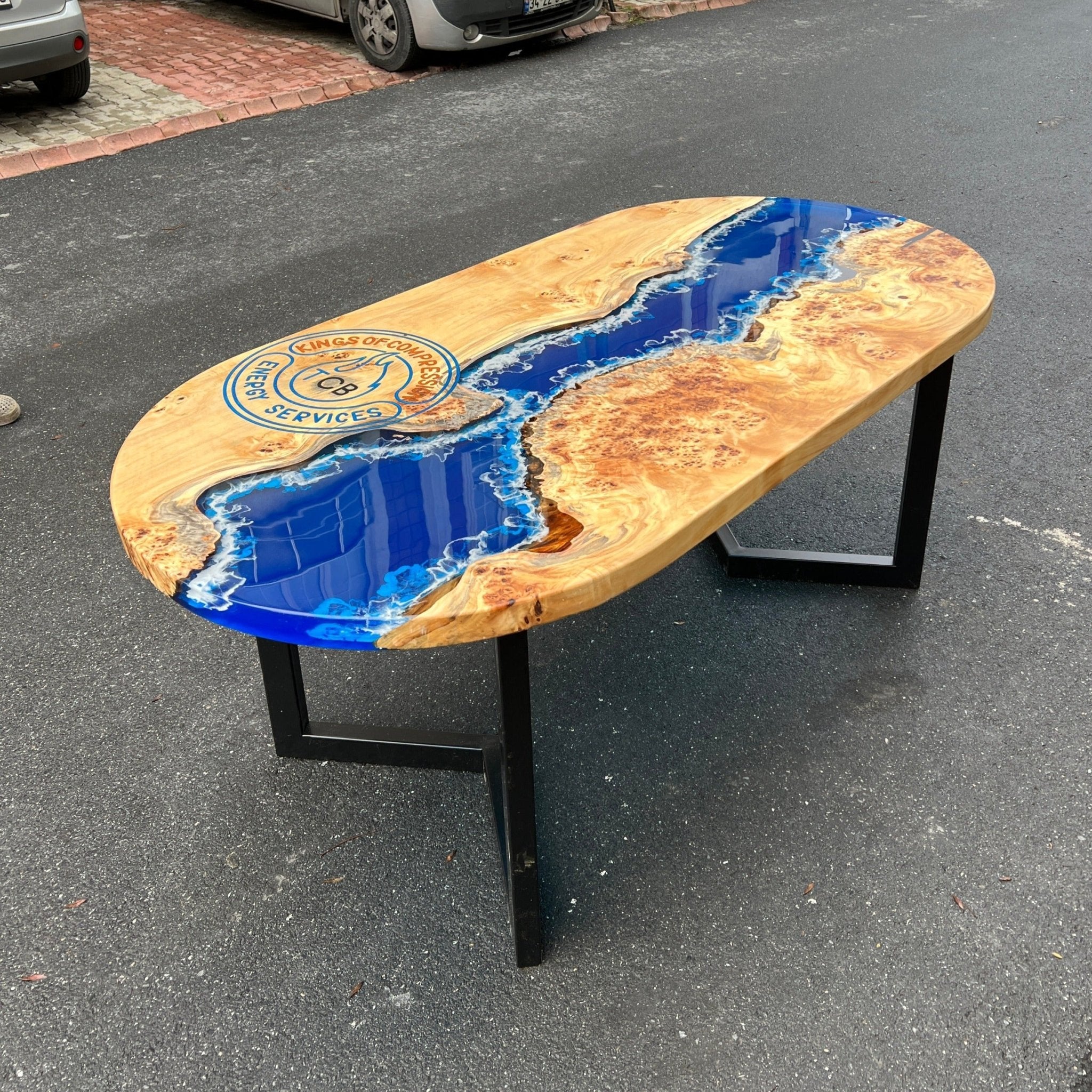 Oblong Epoxy Resin Table | Ocean Design - Kitchen & Dining Room Tables - Iron's Custom Wood