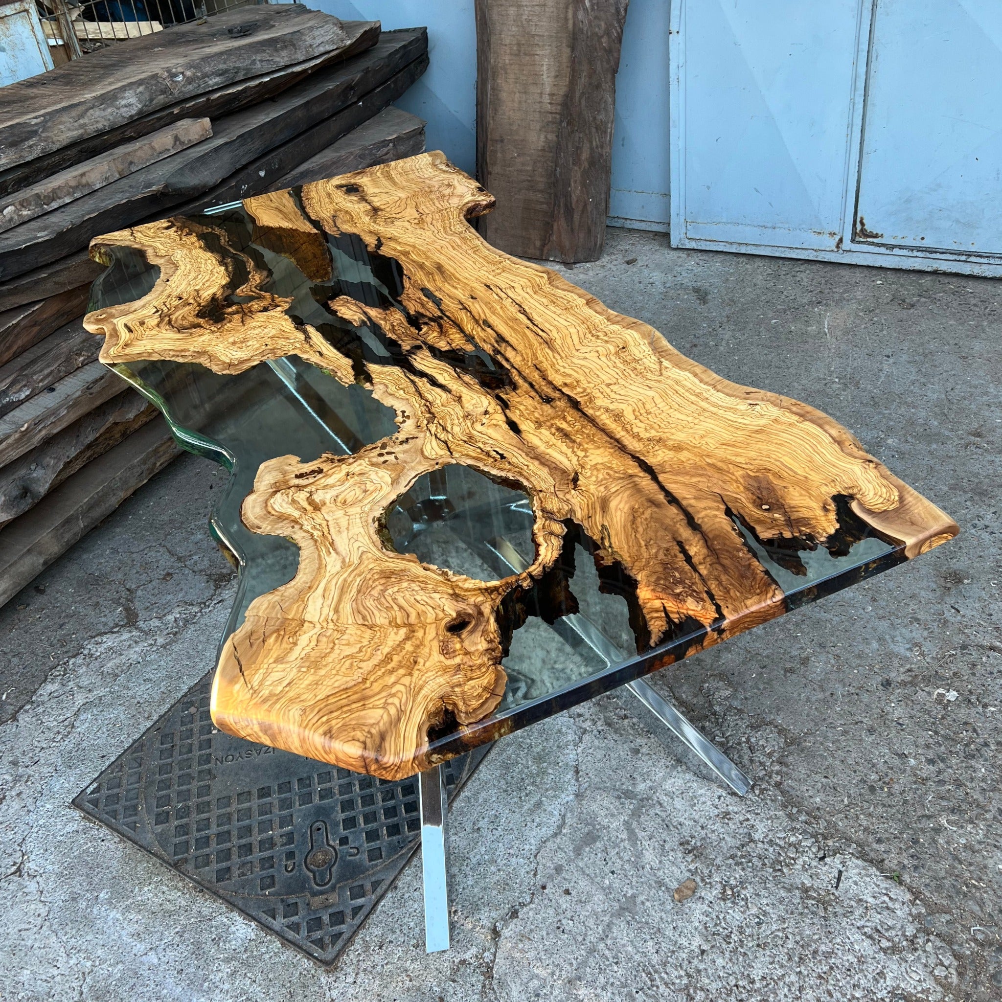 Olive Wood Clear Epoxy River Table Top