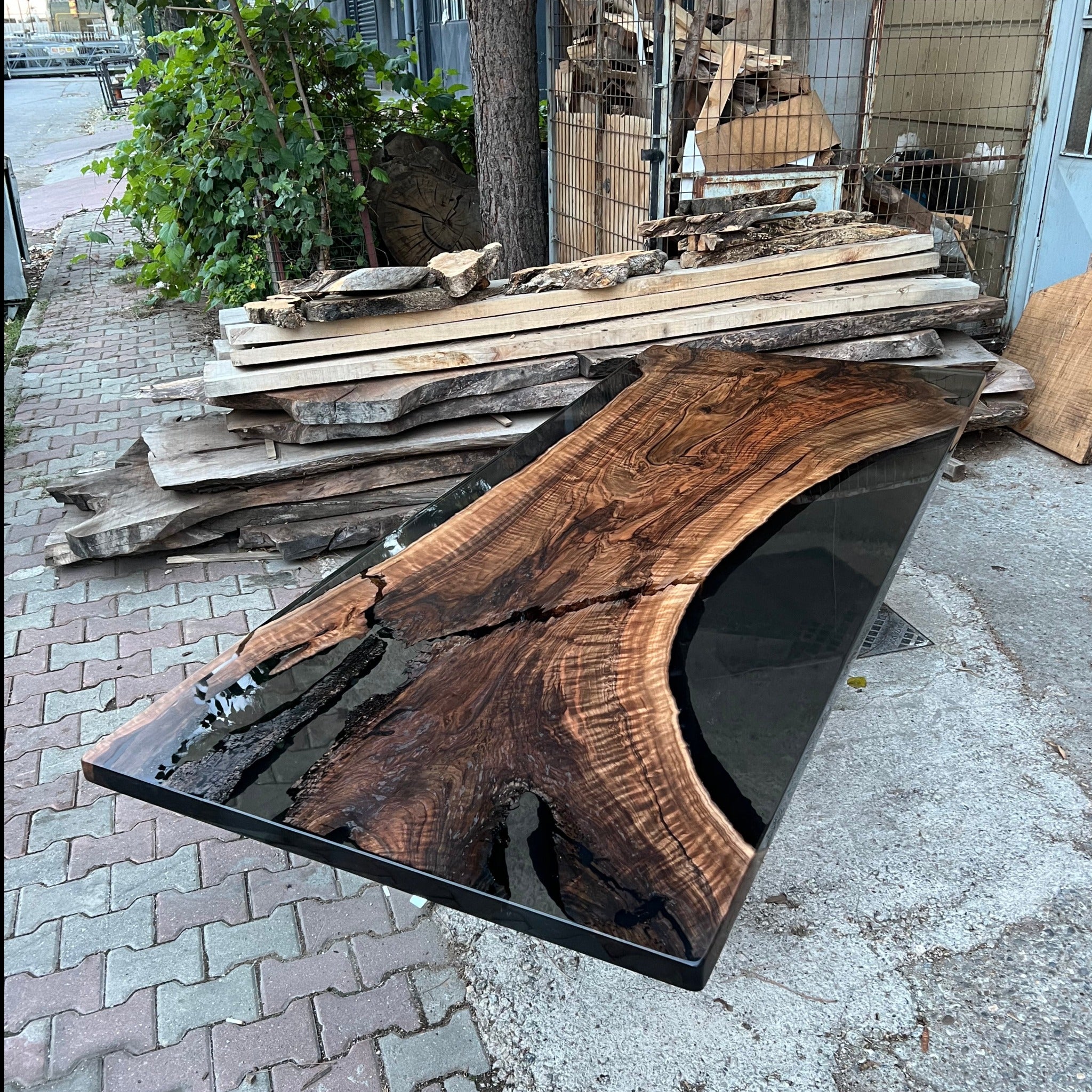 Smoke epoxy walnut dining table