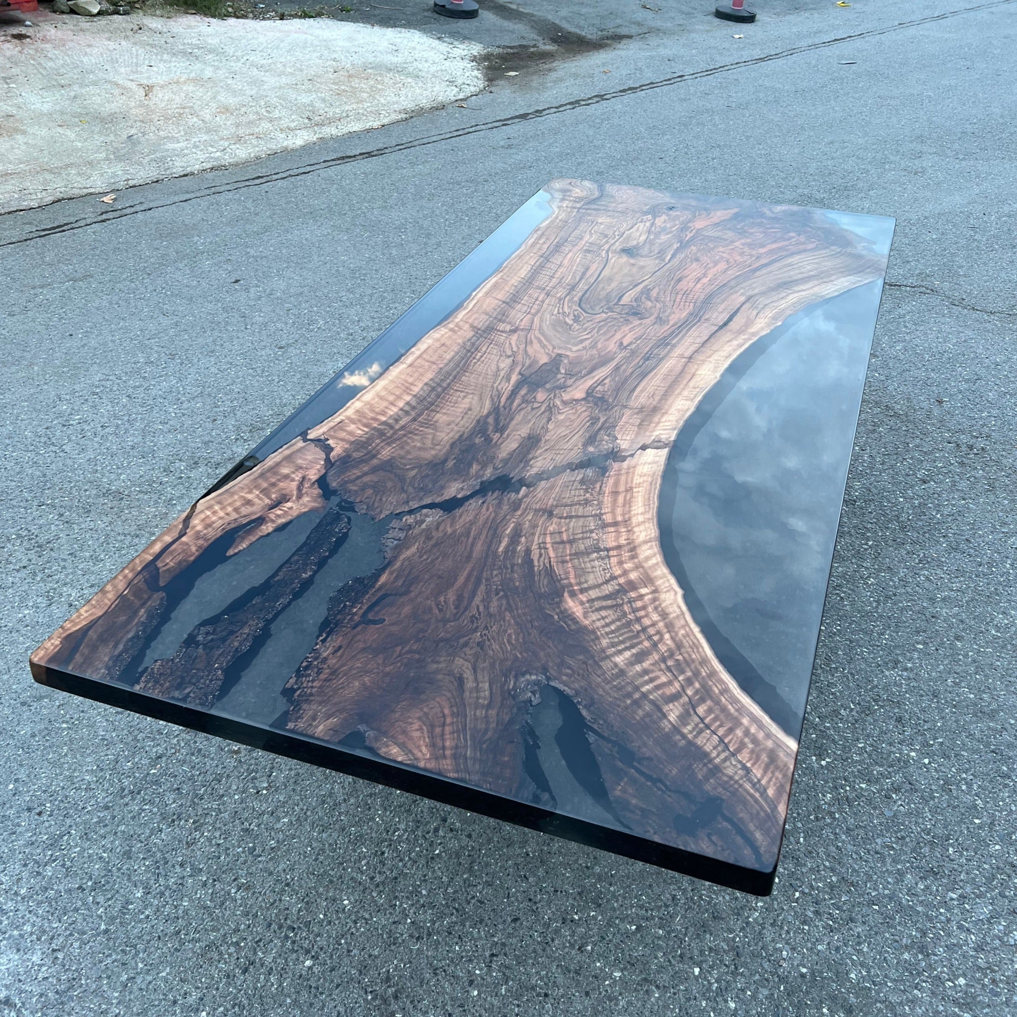 Smoke epoxy walnut dining table