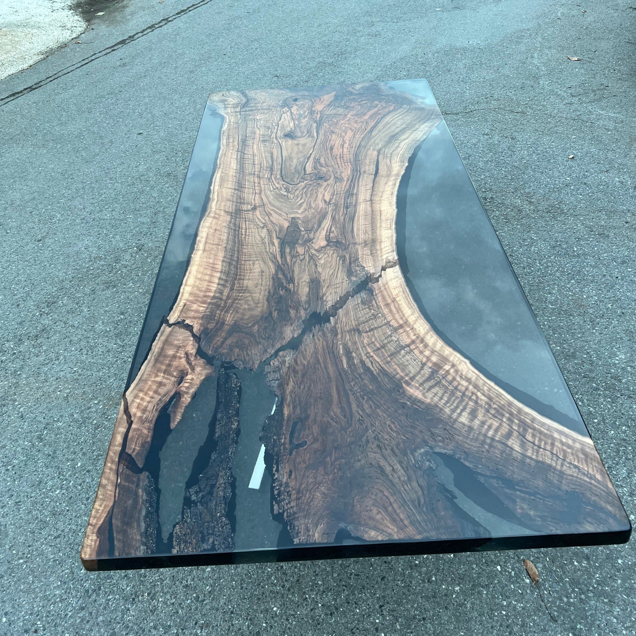 Smoke epoxy walnut dining table