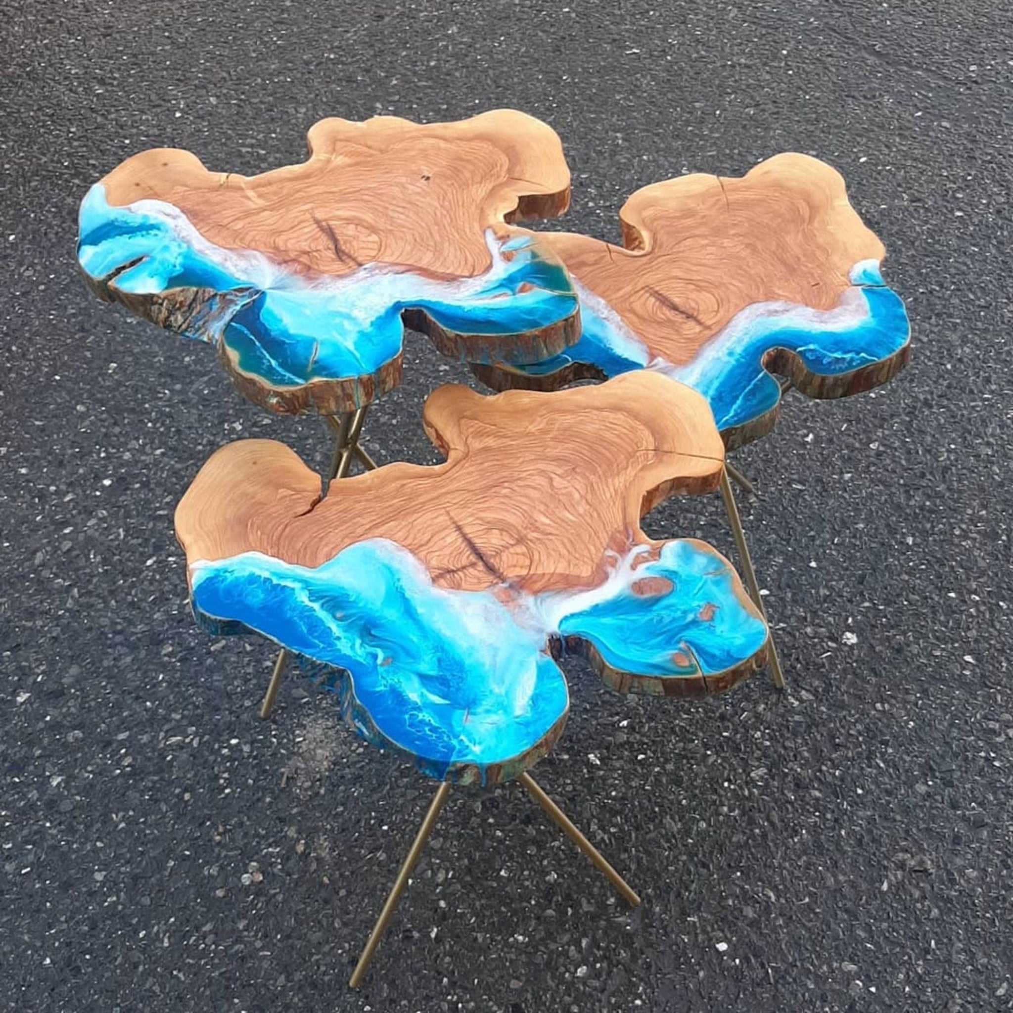 Coffee Table with Wave Epoxy Resin | Custom Ocean Live Edge Side Table - olive wood - Iron's Custom Wood