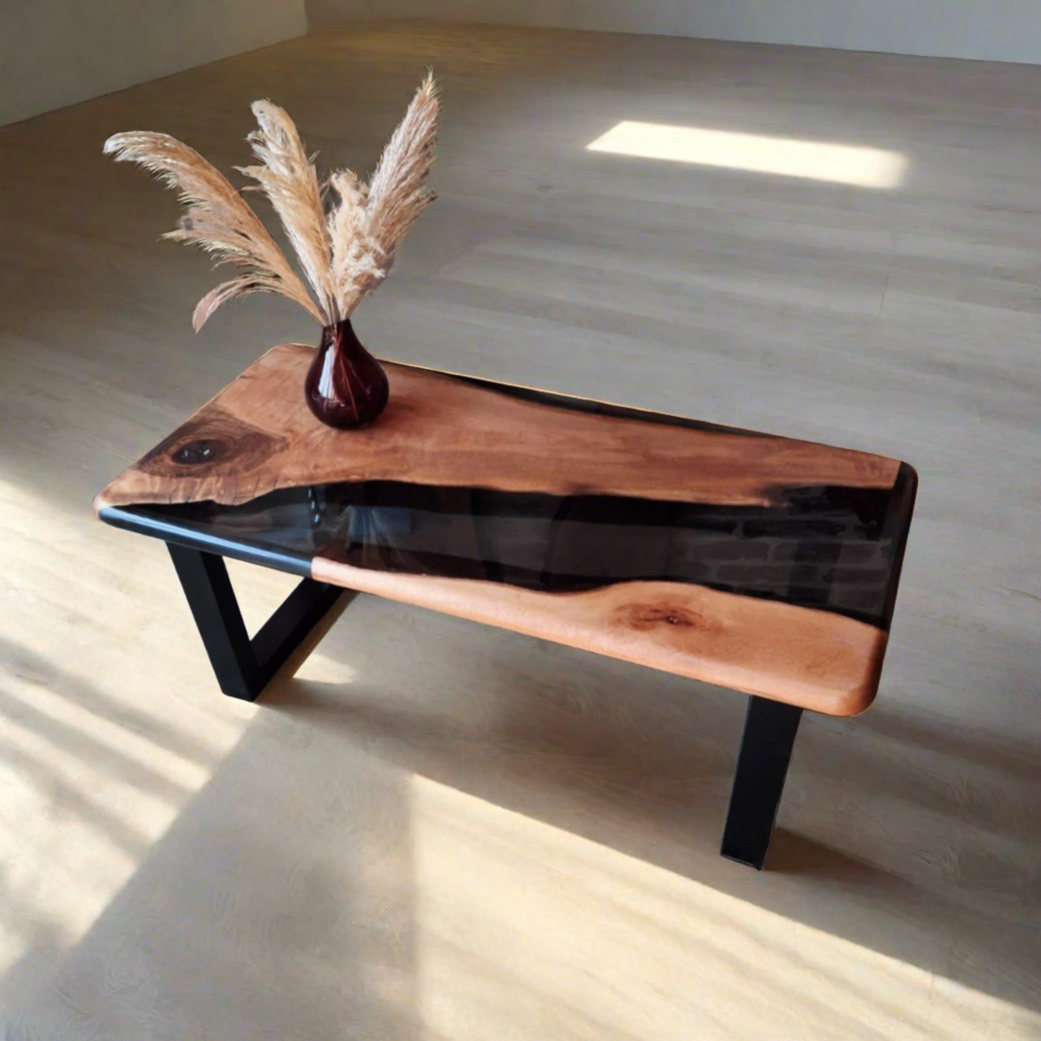 Custom Black Epoxy Coffe Table | Live Edge Walnut Wood - Iron's Custom Wood