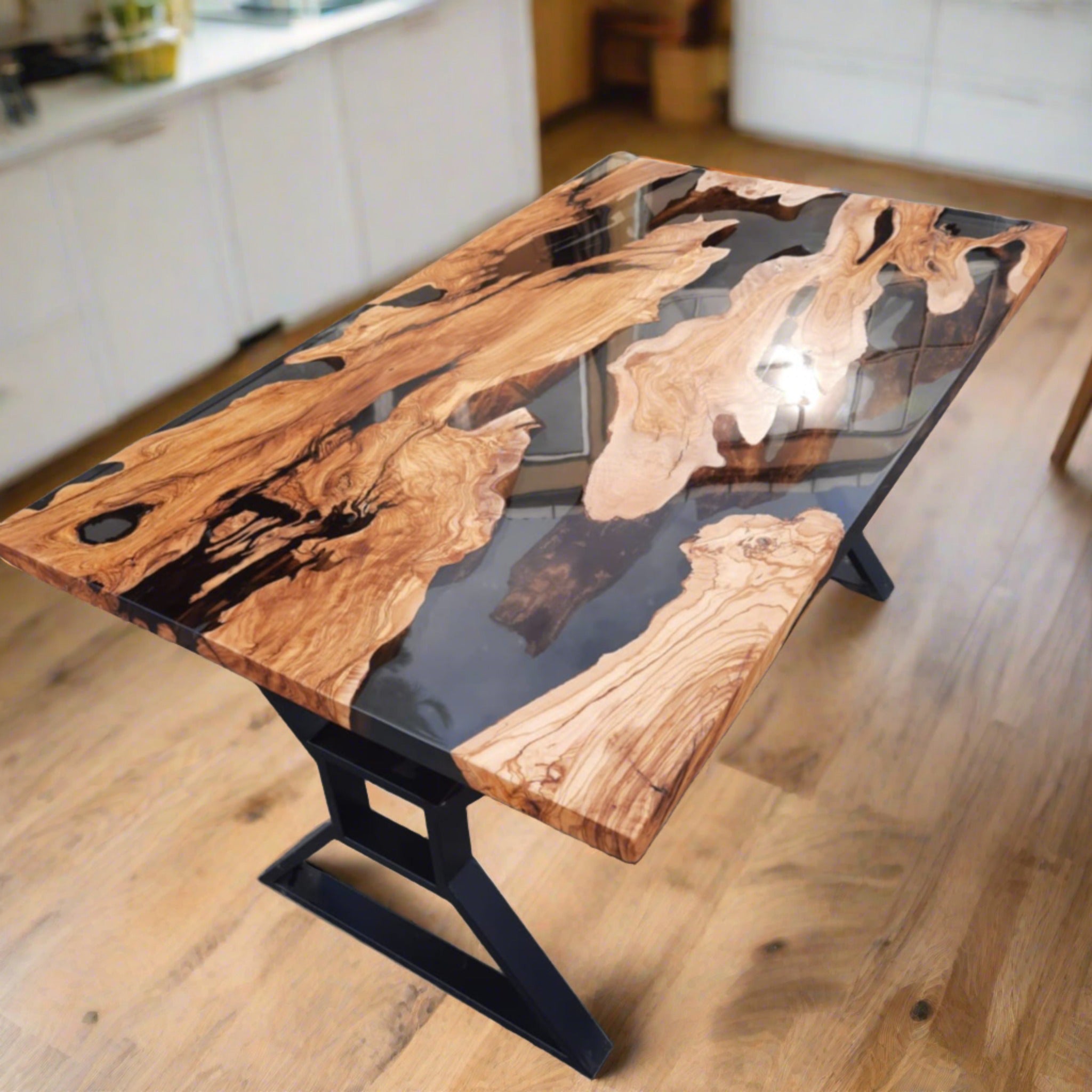 Custom Live Edge Epoxy Resin Dining Table - Iron's Custom Wood