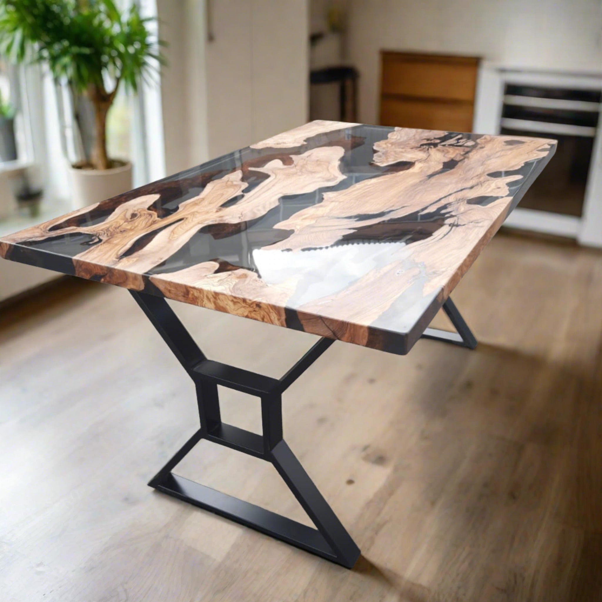 Custom Live Edge Epoxy Resin Dining Table - Iron's Custom Wood