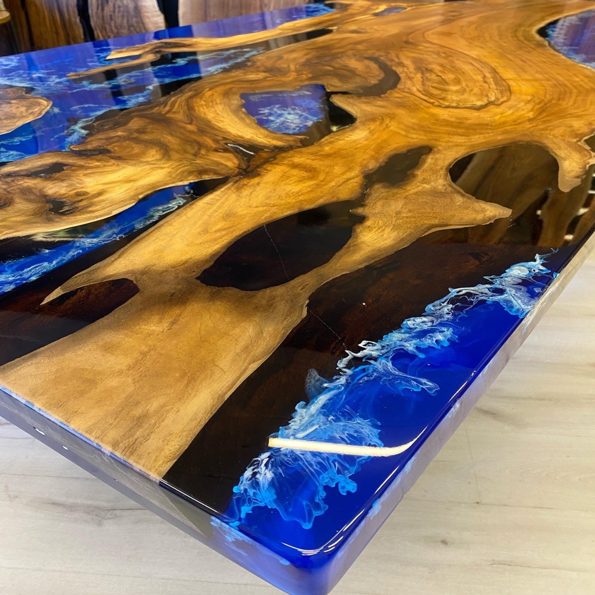 Custom Ocean Table, Epoxy Resin Table, Epoxy Dining Table, Live edge Walnut Table - Kitchen & Dining Room Tables - Iron's Custom Wood