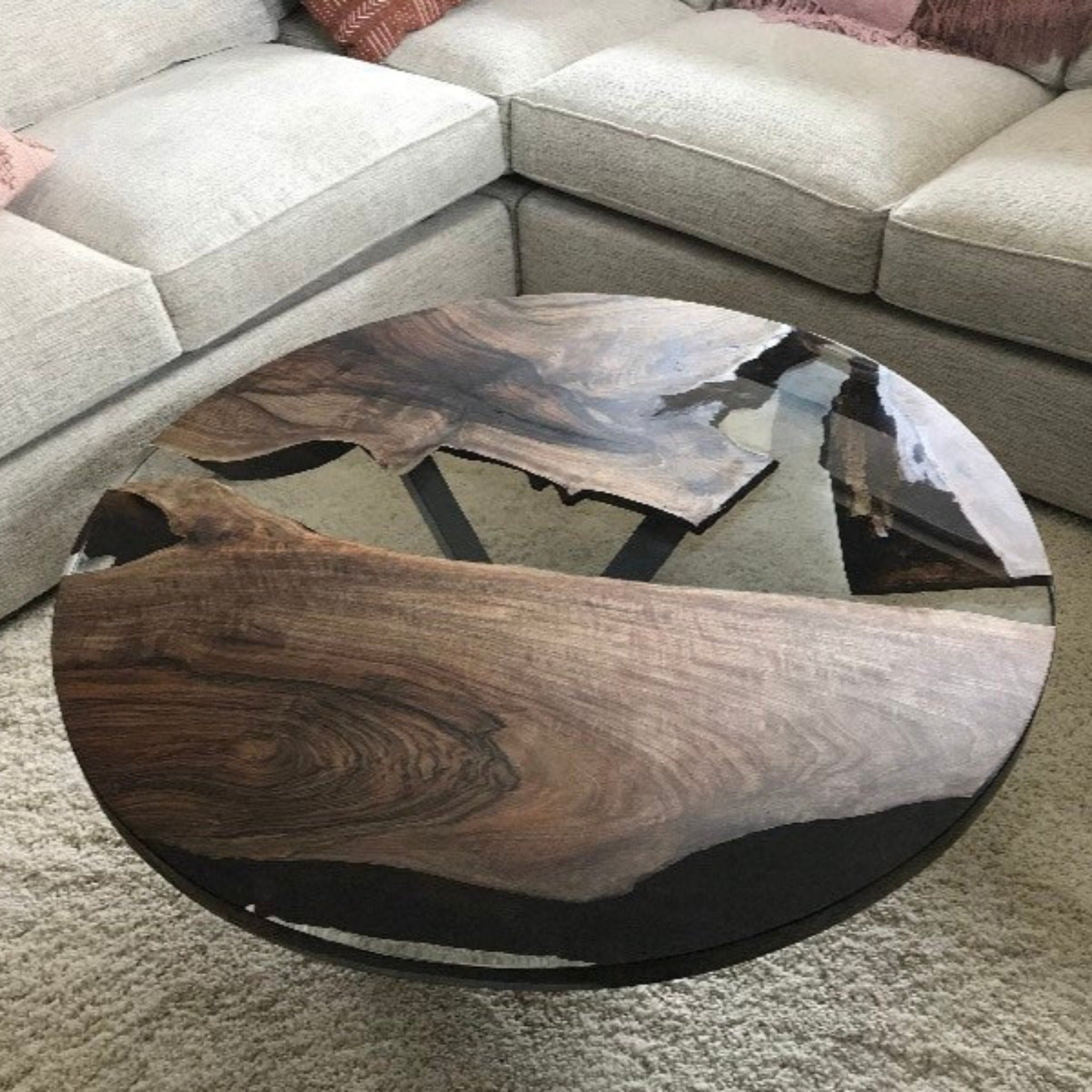 Custom Round Clear Coffee Table - Iron's Custom Wood