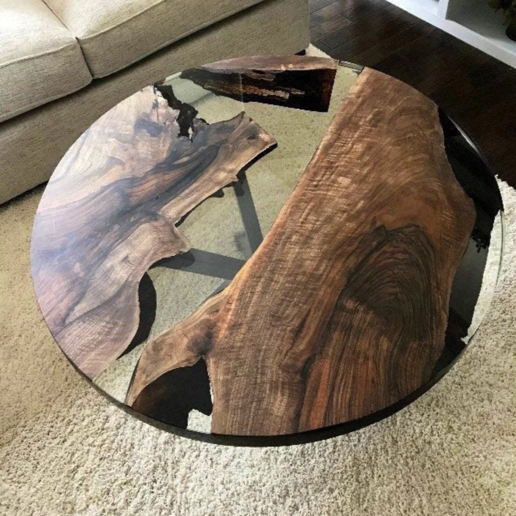 Custom Round Clear Coffee Table - Iron's Custom Wood