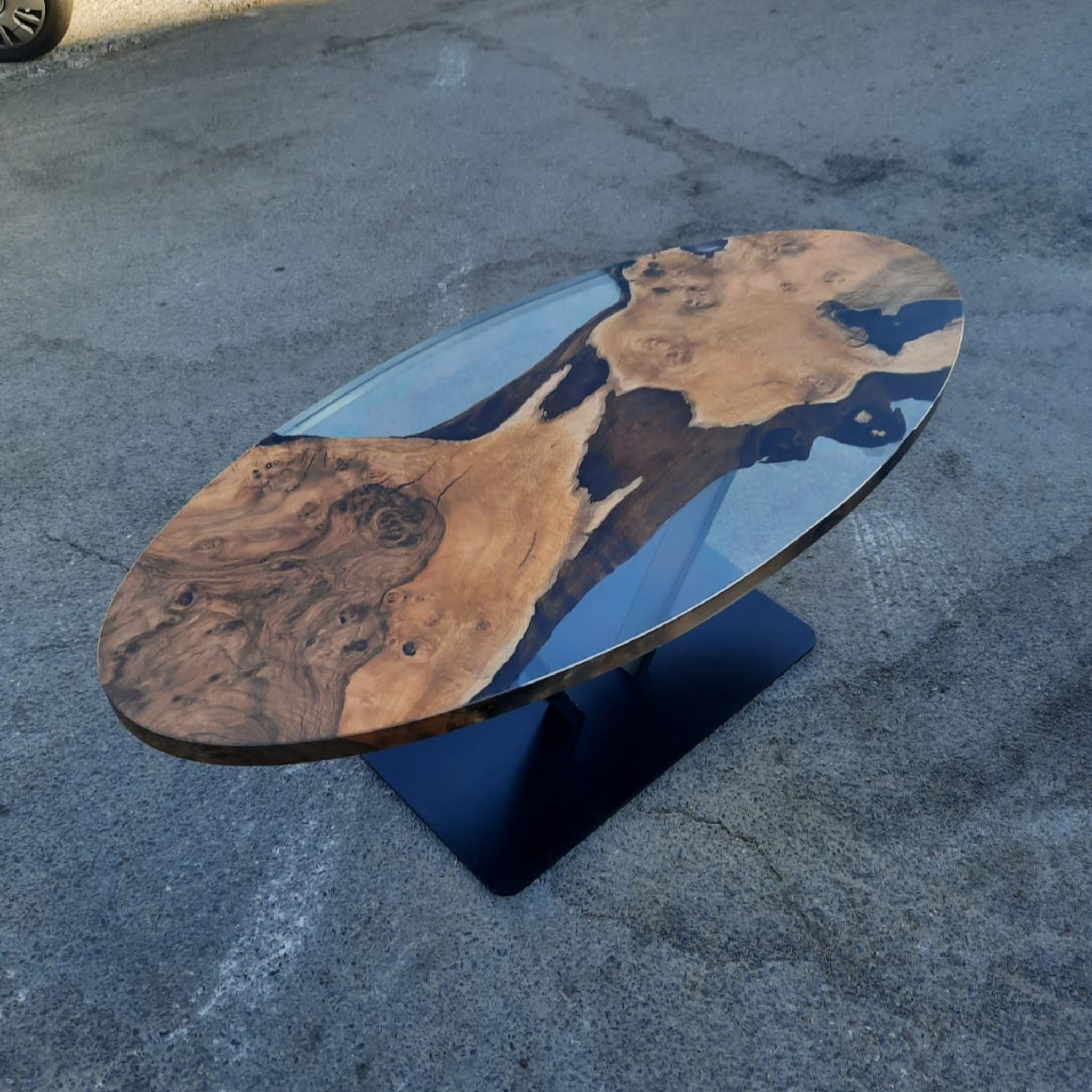 Custom Walnut Epoxy Oval Dining Table - Epoxy resin and walnut wood - Iron's Custom Wood