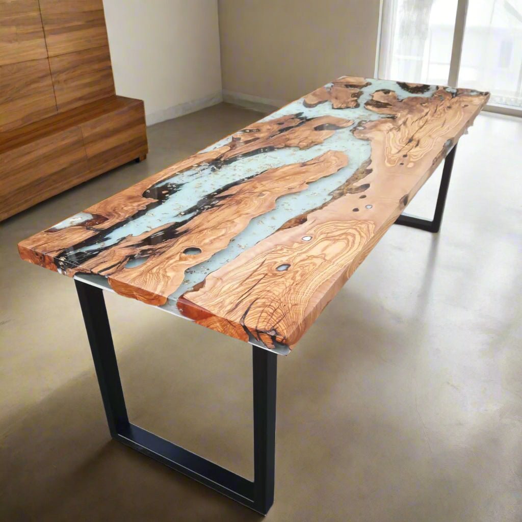 Custom White Epoxy Resin Table - Iron's Custom Wood