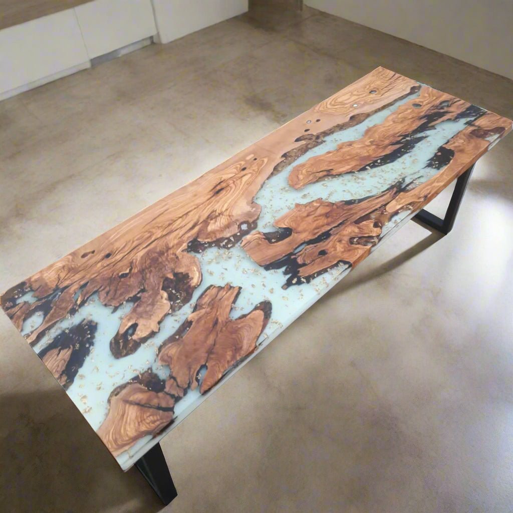 Custom White Epoxy Resin Table - Iron's Custom Wood