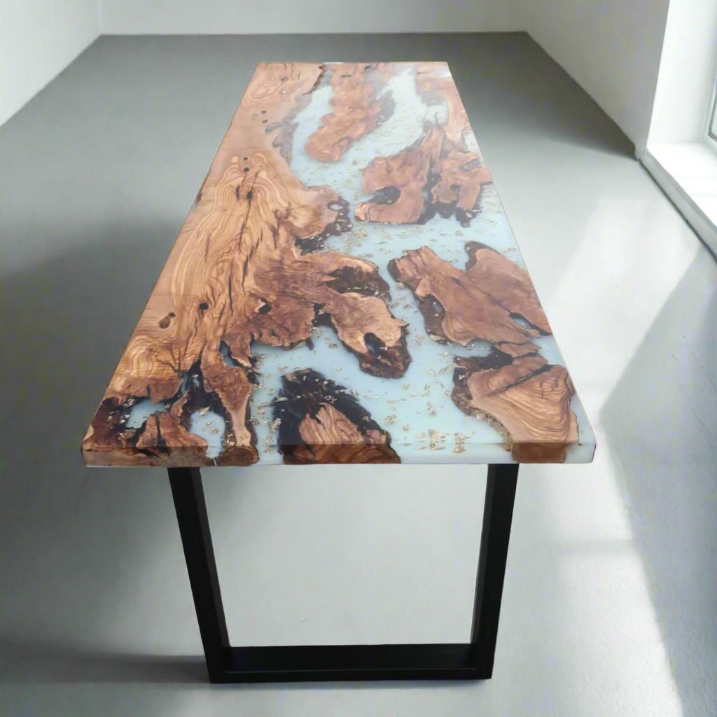 Custom White Epoxy Resin Table - Iron's Custom Wood