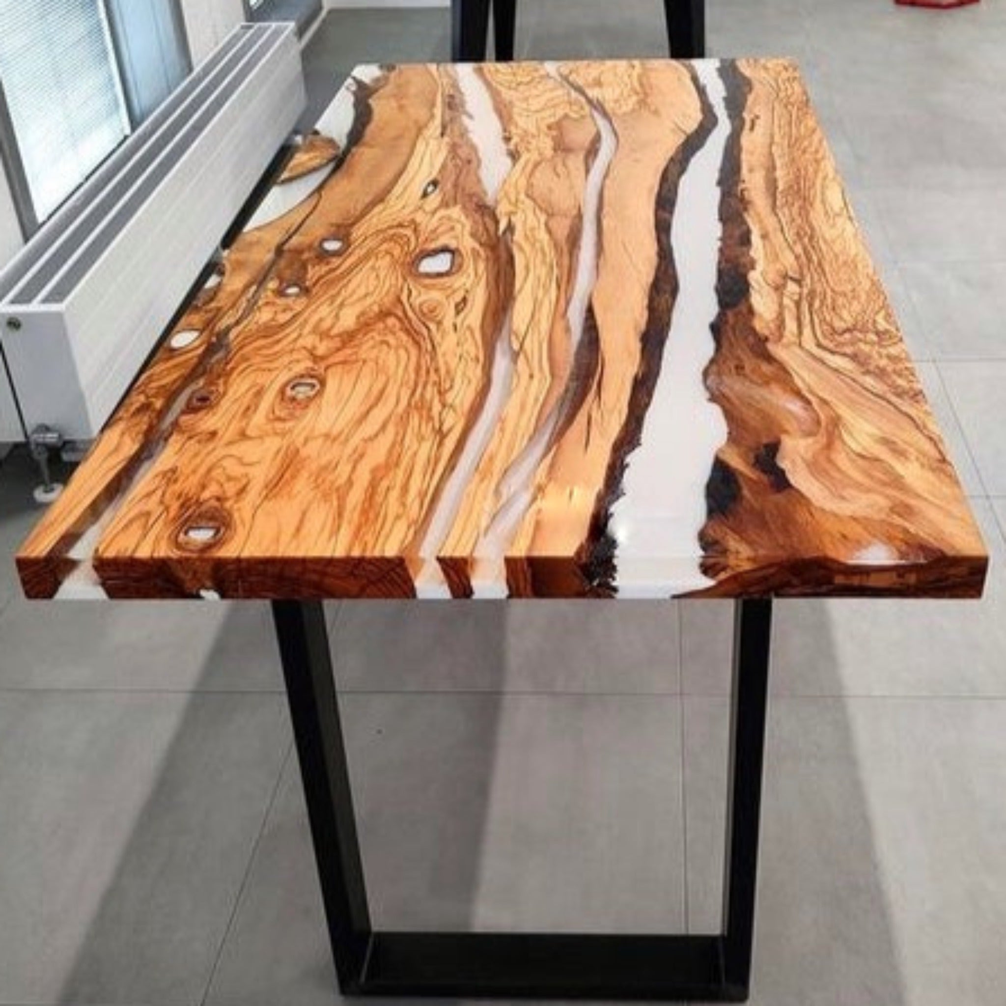 Custom White Epoxy Resin Table - Iron's Custom Wood