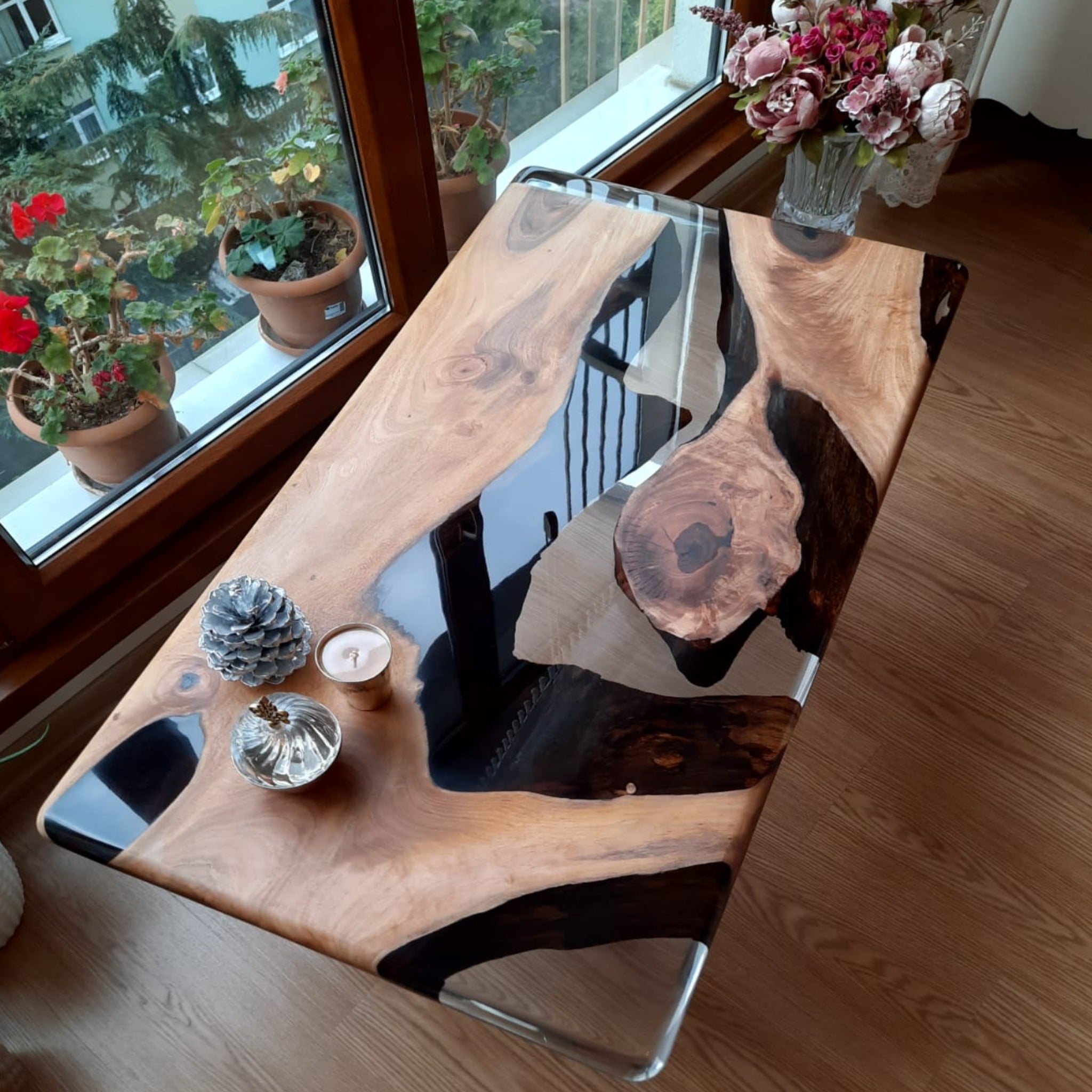 Epoxy Coffee Table with Clear Resin River - Coffee table - Iron's Custom Wood