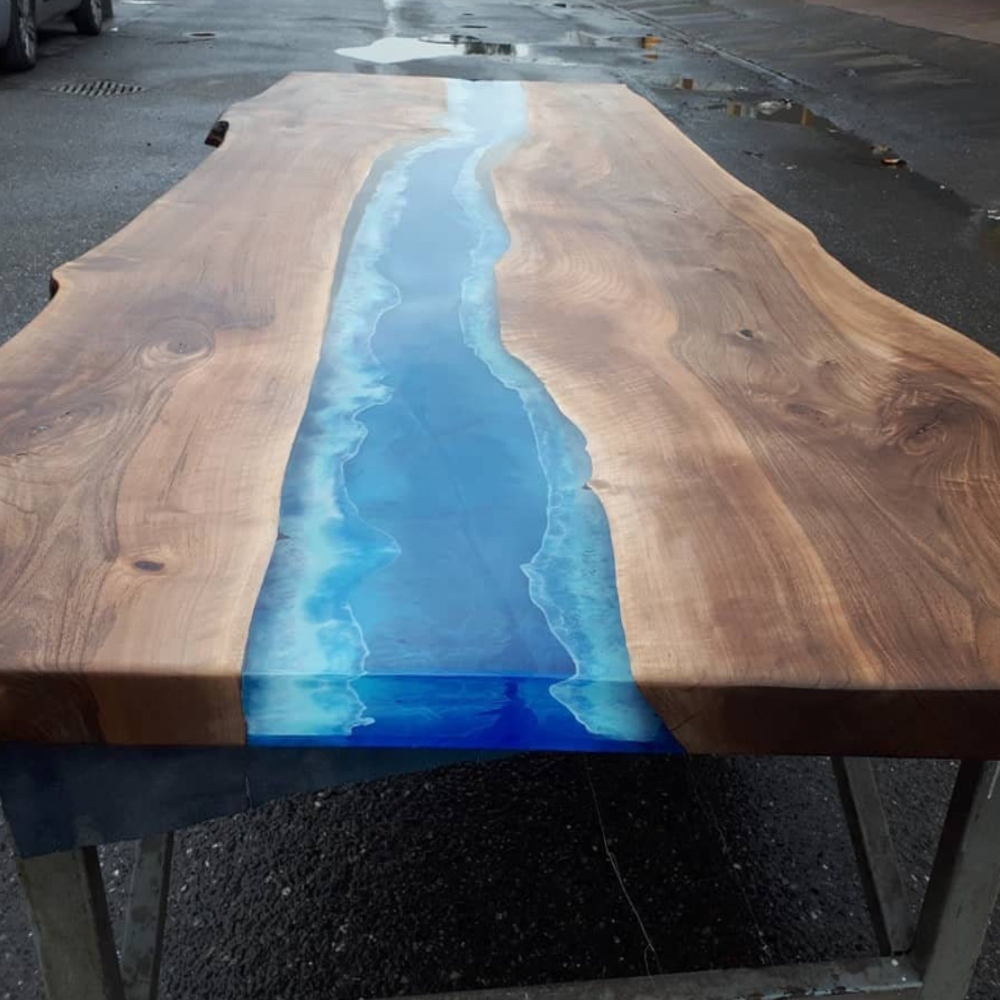 Custom Deep Blue Ocean Epoxy Table