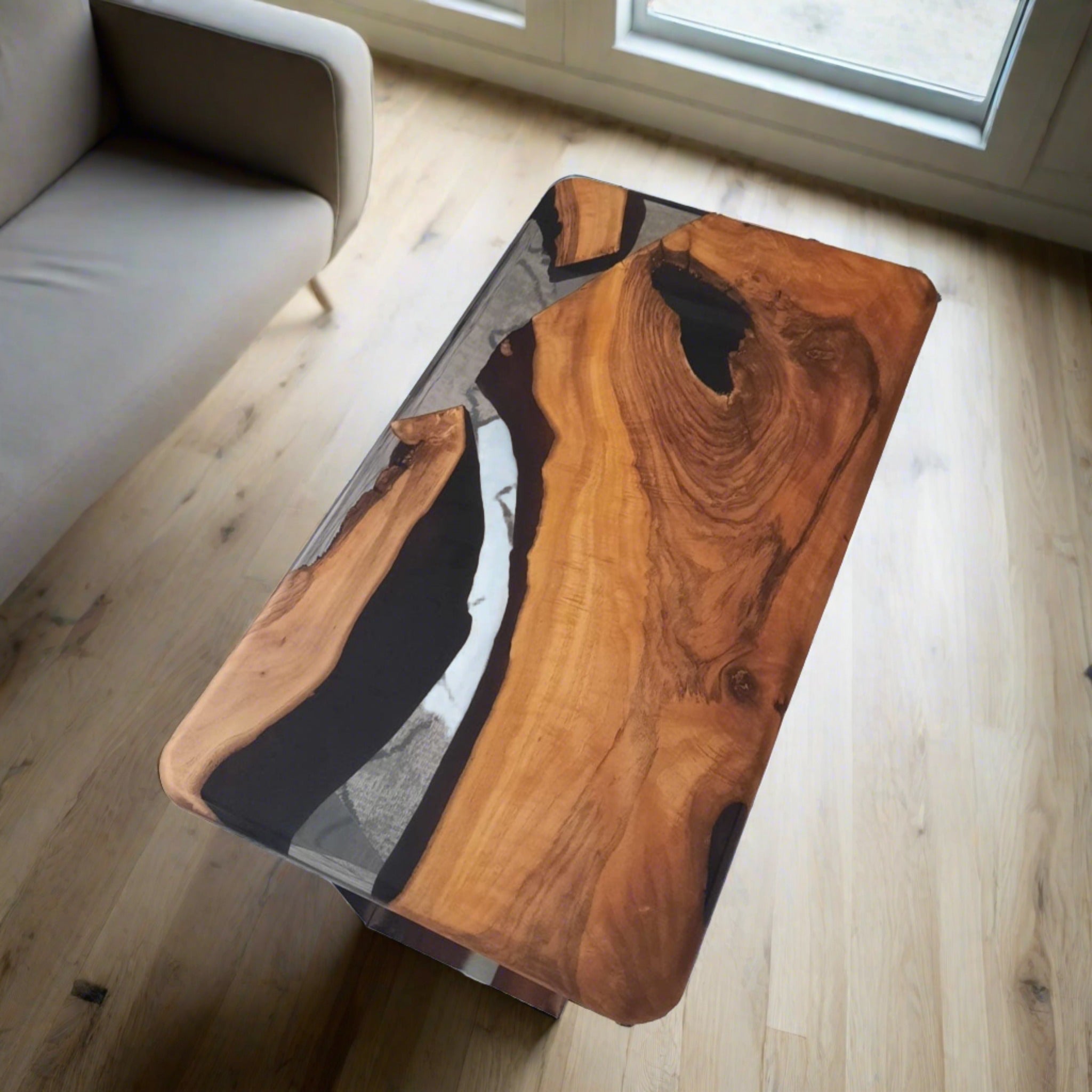 Custom Black Epoxy Coffe Table | Live Edge Walnut Wood