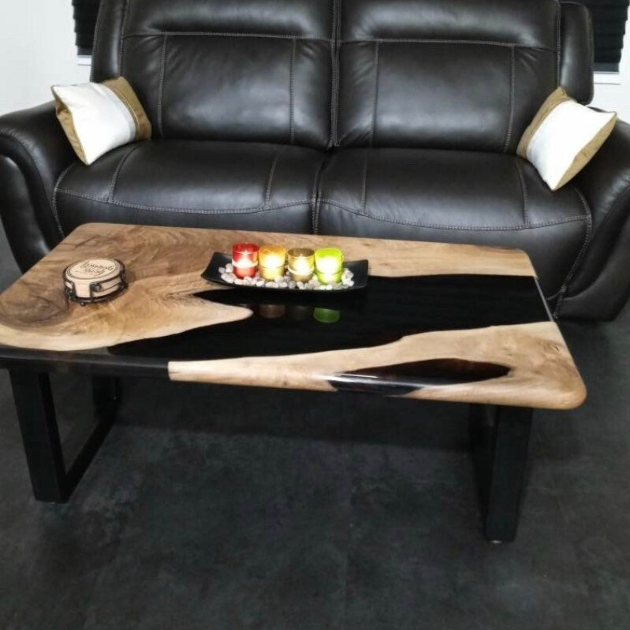 Custom Black Epoxy Coffe Table | Live Edge Walnut Wood