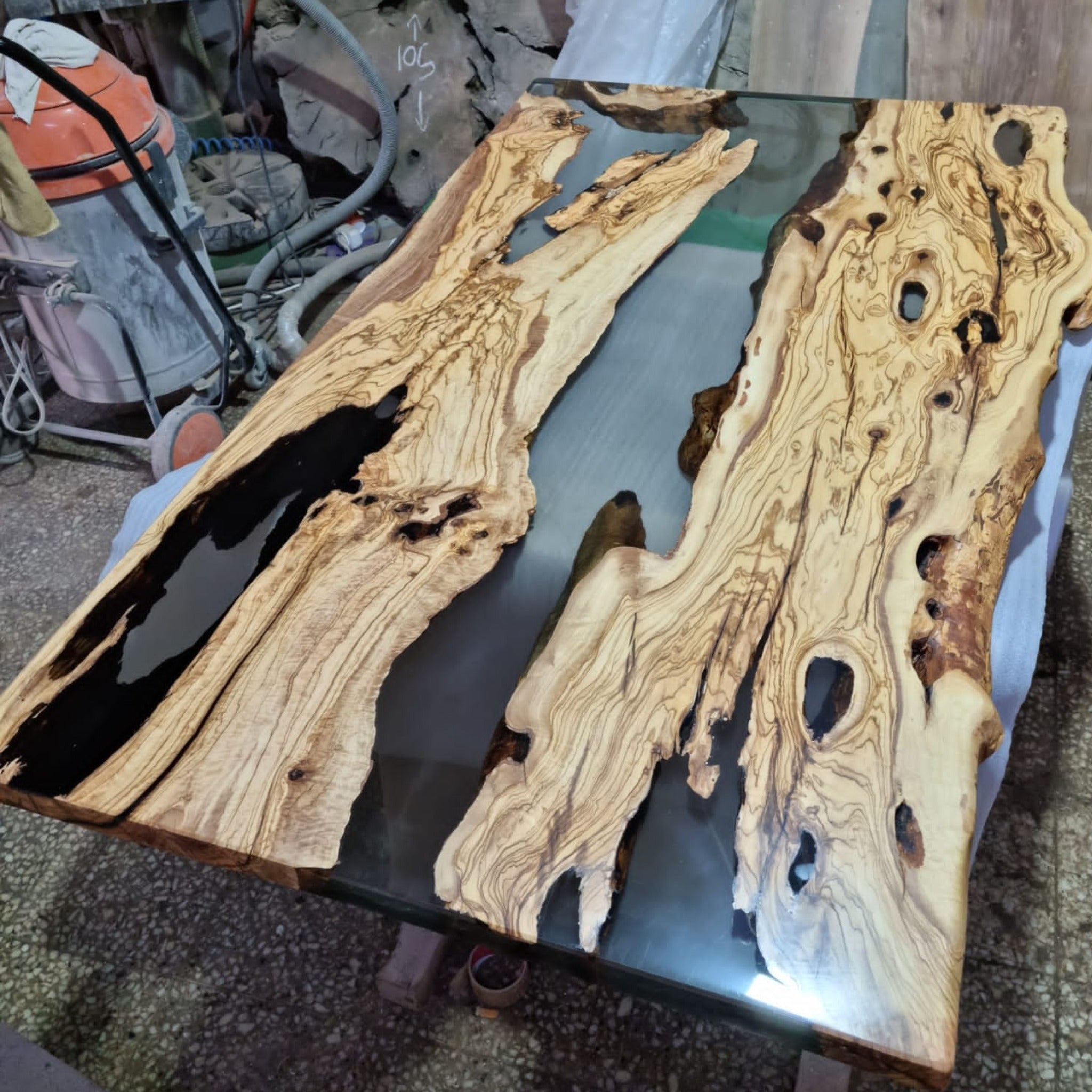 Live Edge Olive Epoxy Table Resin Dining Table