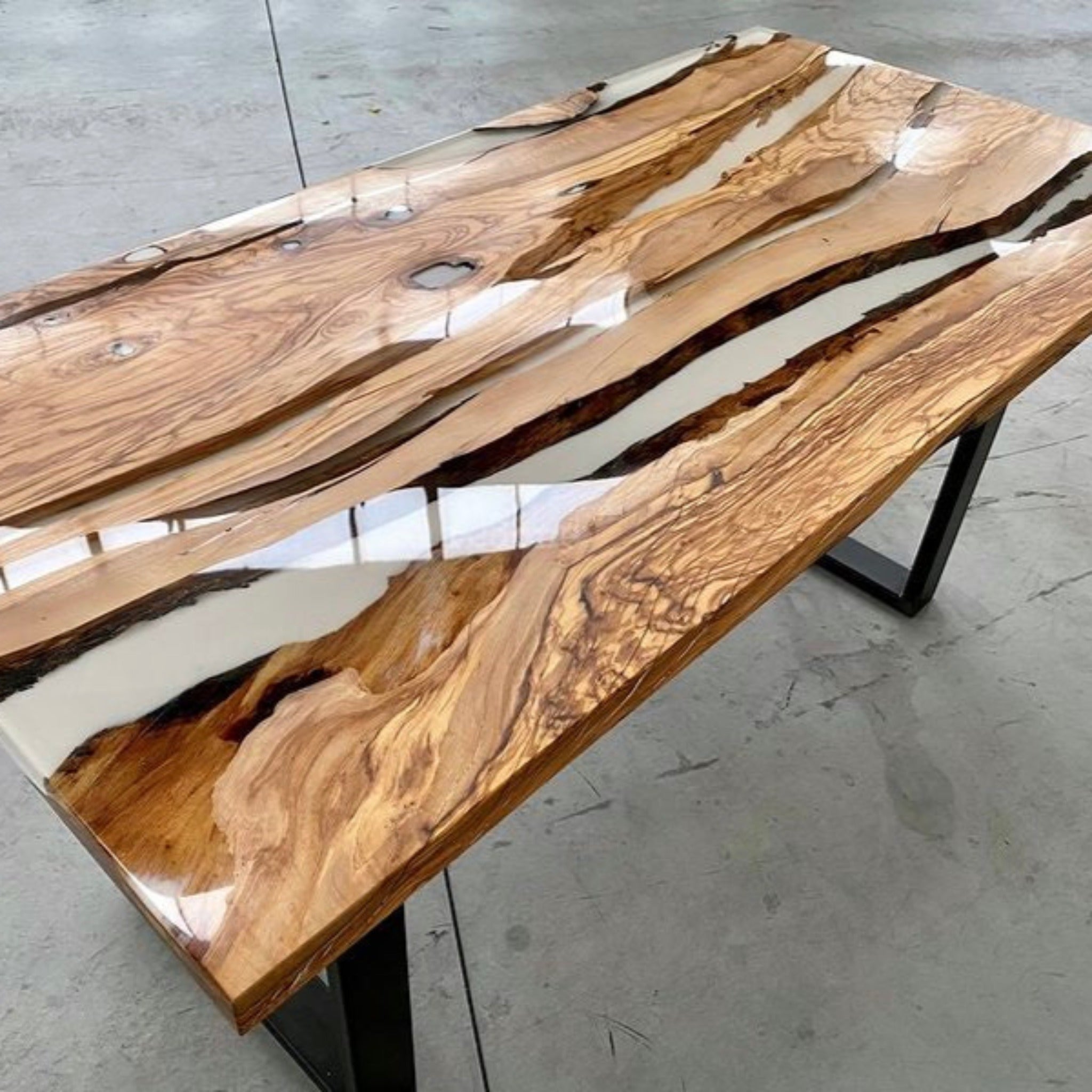 Custom White Epoxy Resin Wood Table CT34