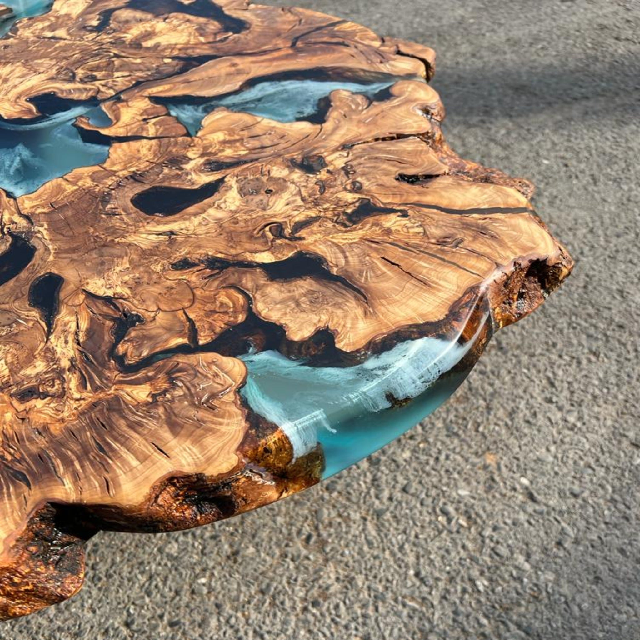 Live Edge Coffee Table with Epoxy Resin Olive Wood Burl Slab Round Custom  Center and Side Table