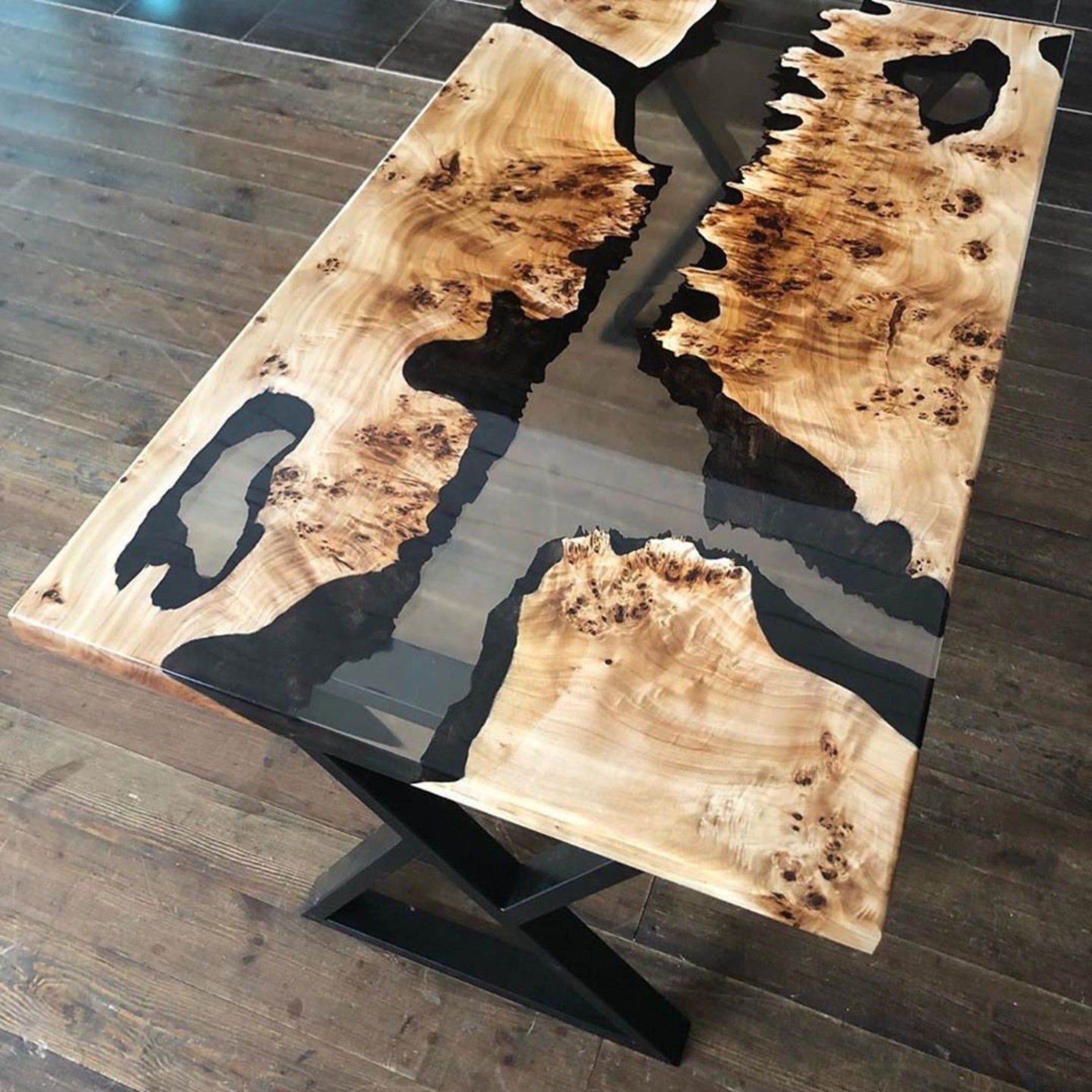 Mappa Burl Epoxy Table, Made to order Epoxy Resin Dining Table - Coffee table - Iron's Custom Wood