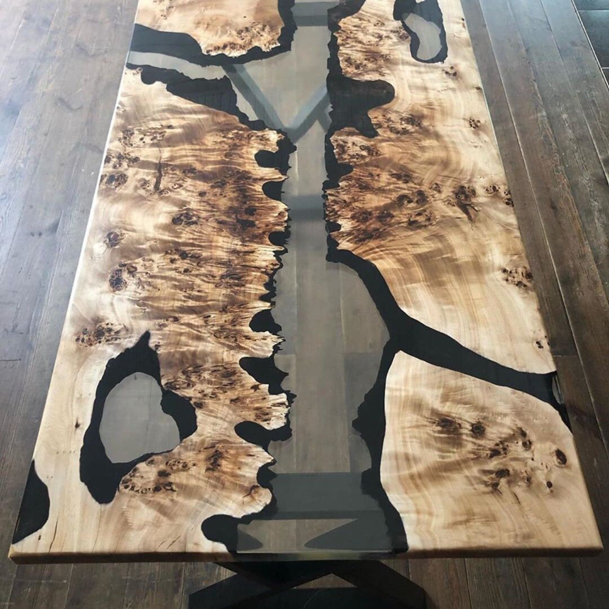 Mappa Burl Epoxy Table, Made to order Epoxy Resin Dining Table - Coffee table - Iron's Custom Wood