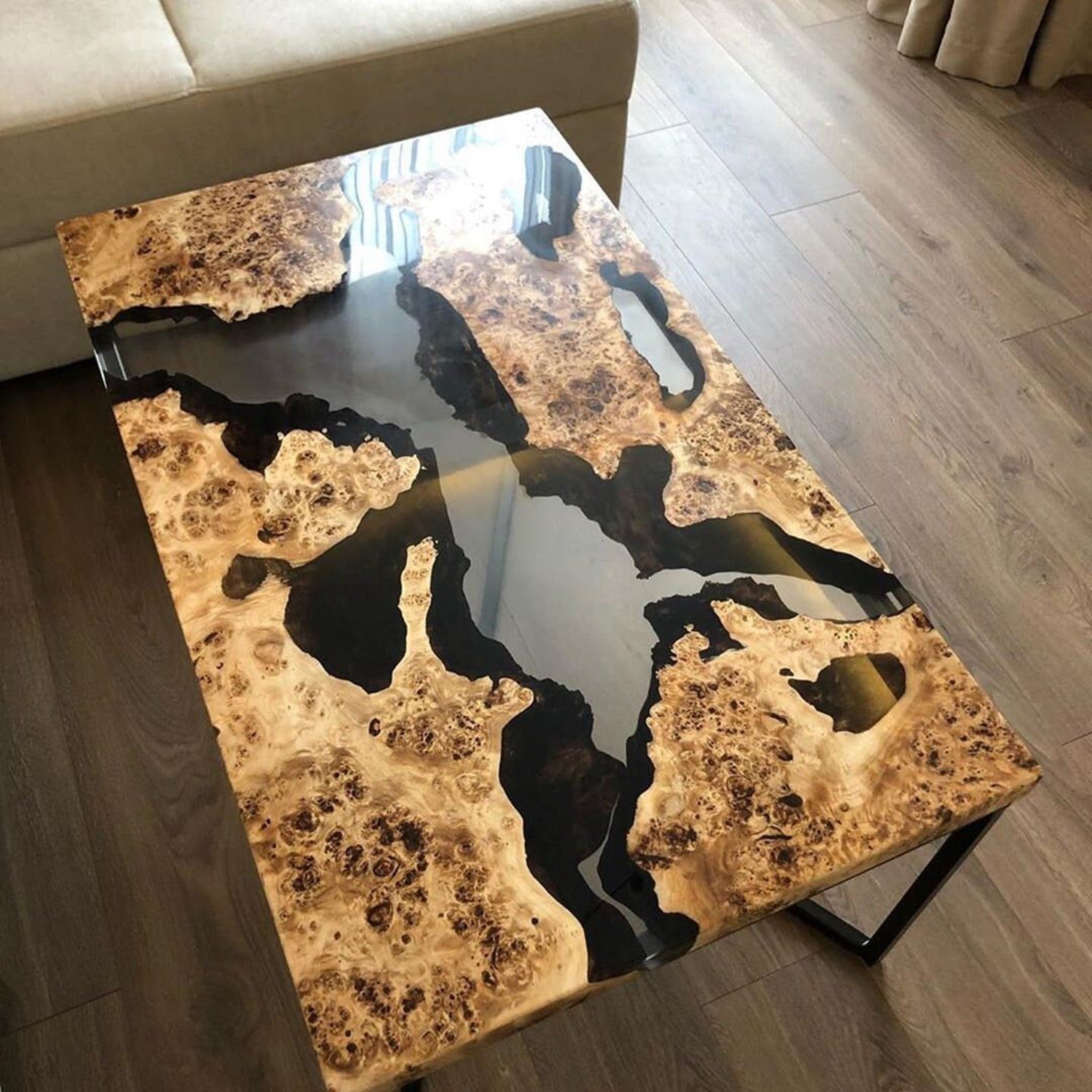 Mappa Burl Epoxy Table, Made to order Epoxy Resin Dining Table - Coffee table - Iron's Custom Wood